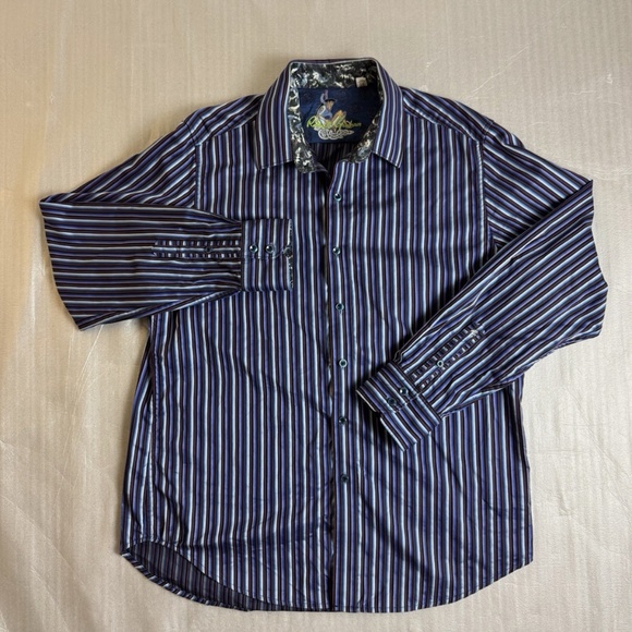 Robert Graham Rare Dragons Pattern Mens Shirt Size XL Purple Blue Flip Cuffs - Picture 3 of 13